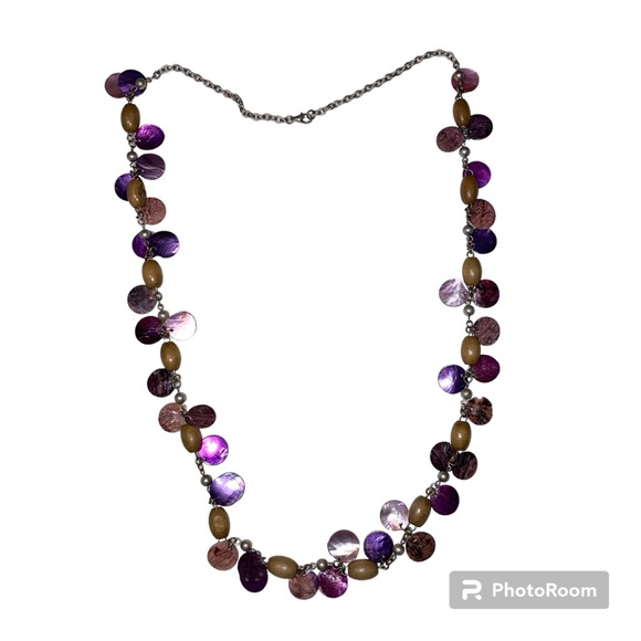 Purple and Tan Beaded Necklace with Tan Beaded Bracelet 32" - Picture 2 of 8